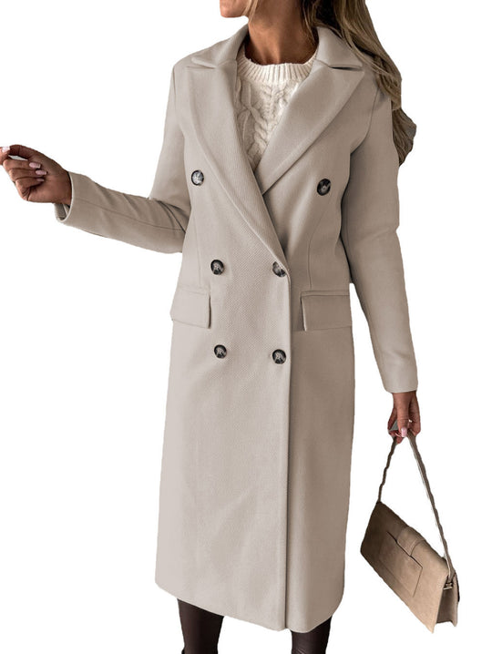 Damen Zweireihiger Wollmix-Mantel mit Reverskragen und Pattentaschen Shop Nory