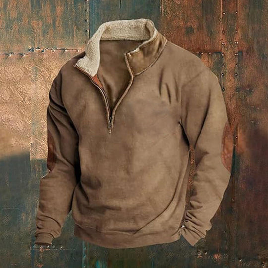 Herren Cord-Optik Halbzip-Pullover mit Teddykragen und Ellbogenbesatz Shop Nory