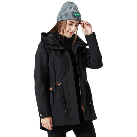 Damen Wasserabweisende taillierte Parka-Jacke mit Kapuze und Kordelzug Shop Nory