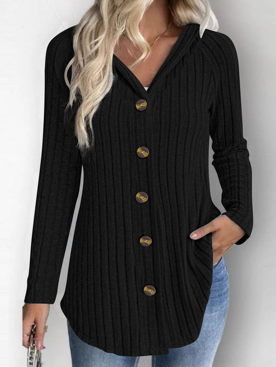 Damen Gerippte Longcardigan-Tunika mit Knopfleiste und Eingrifftaschen Shop Nory