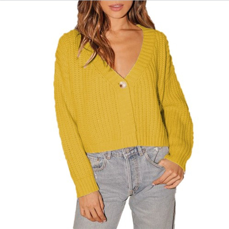 Damen Grob gestrickte Cardigan mit tiefem V-Ausschnitt und lockerer Passform