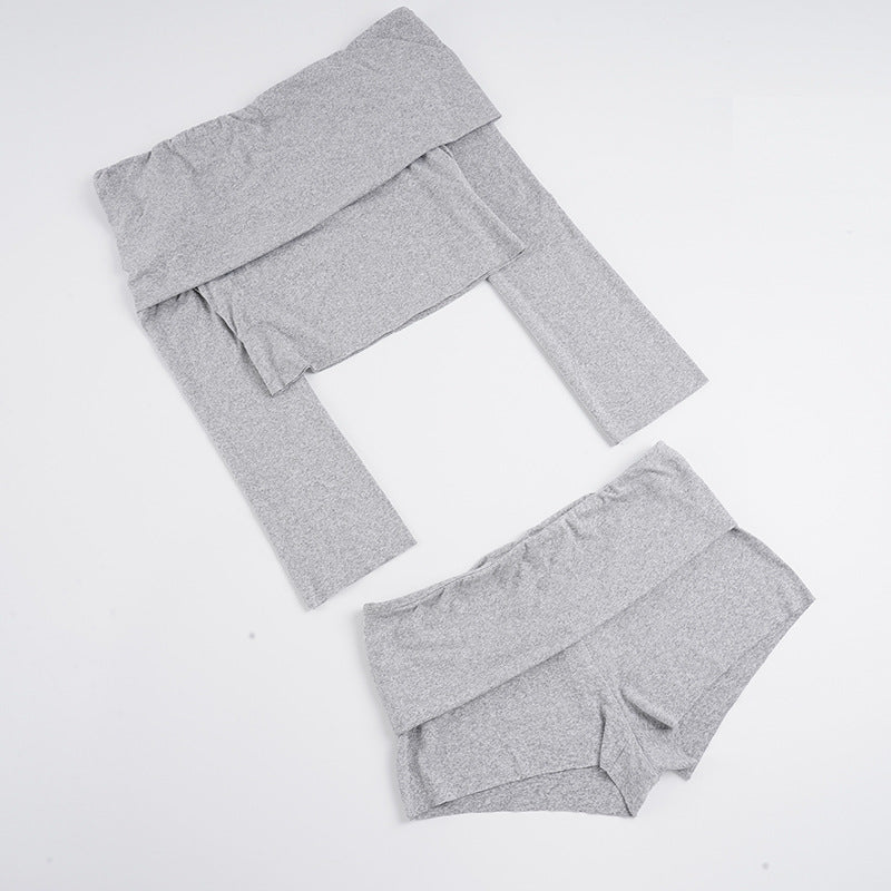 Damen nan Off-Shoulder Lounge-Set mit Langarm-Croptop und Highwaist-Shorts aus Stretchjersey Shop Nory