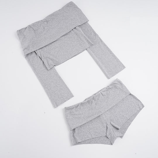Damen nan Off-Shoulder Lounge-Set mit Langarm-Croptop und Highwaist-Shorts aus Stretchjersey Shop Nory