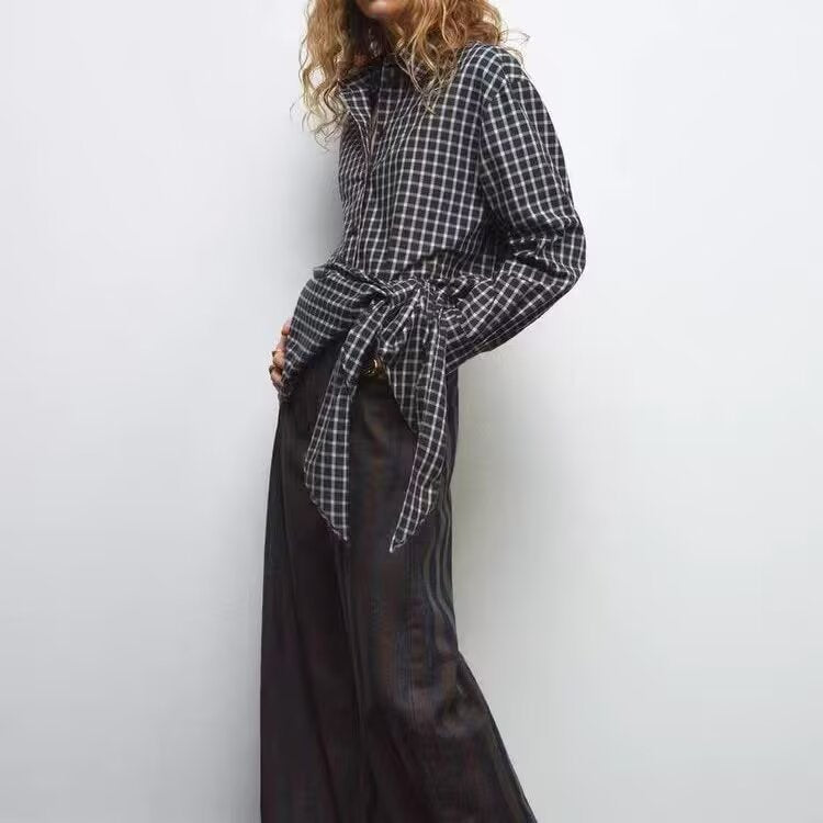 Damen Oversize kariertes Hemd mit abgerundetem Saum Shop Nory