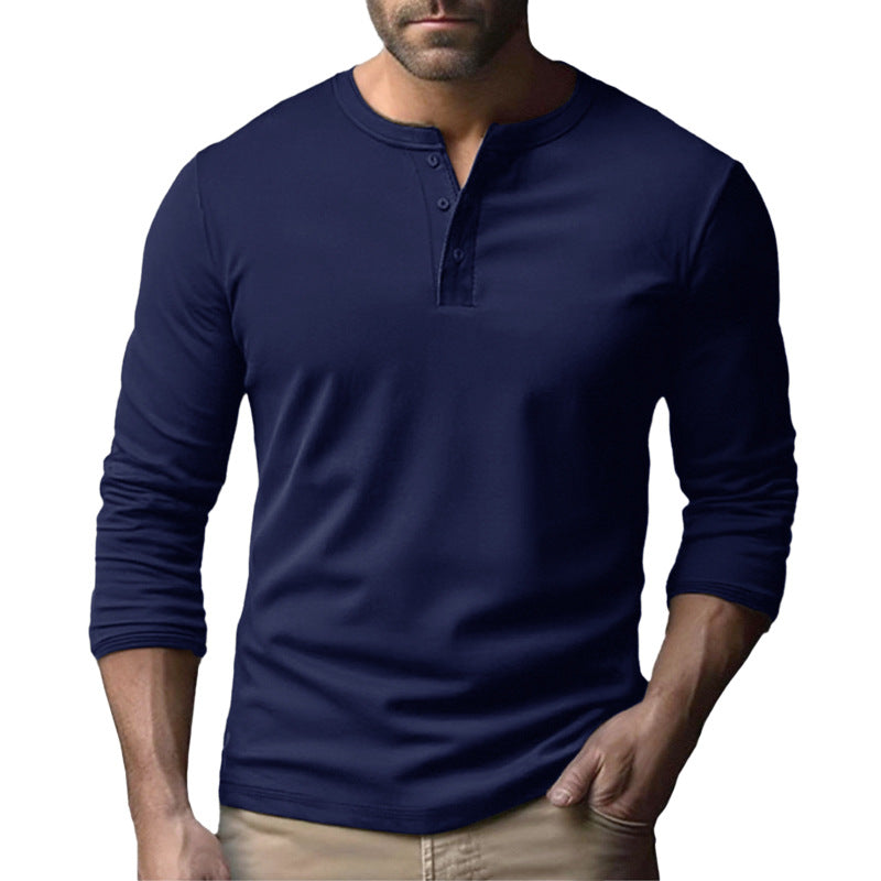 Herren Langarm-Henley-Shirt aus atmungsaktivem Baumwollmix
