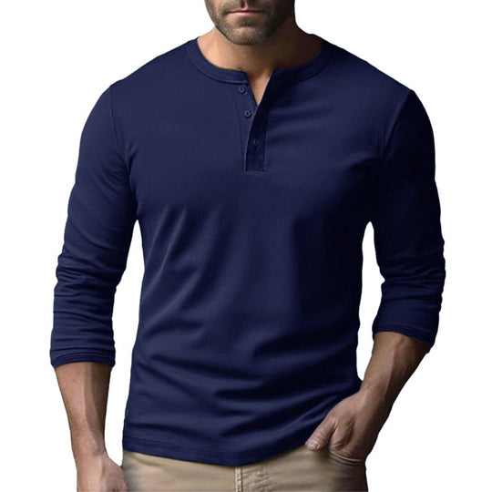 Herren Langarm-Henley-Shirt aus atmungsaktivem Baumwollmix