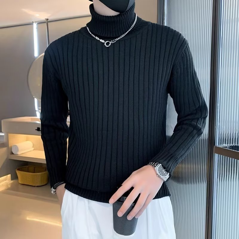 Herren Enganliegender Gerippter Rollkragenpullover aus Feinstrick Shop Nory