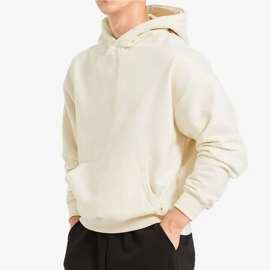 Herren nan schwerer Kapuzenpullover im Boxy-Cut mit Kängurutasche, geripptem Saum und angerauter Innenseite Shop Nory