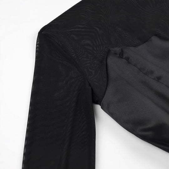Damen Kurzabendkleid mit Stehkragen, transparenten Mesh-Ärmeln und Korsagen-Optik Shop Nory