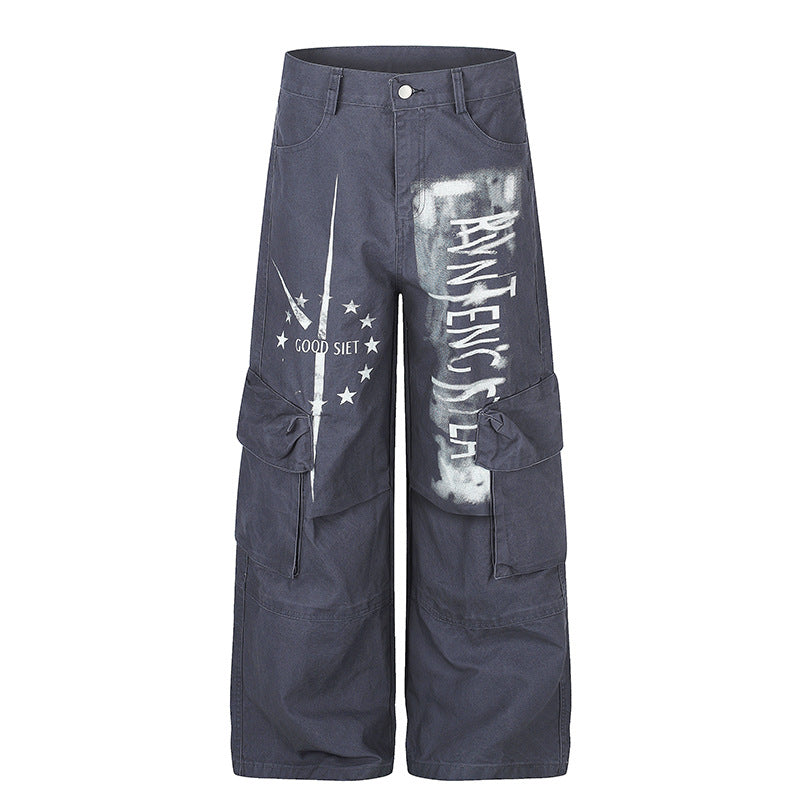 Damen weite Cargo‑Culotte‑Hose mit Graffiti‑Print und großen Klappentaschen Shop Nory