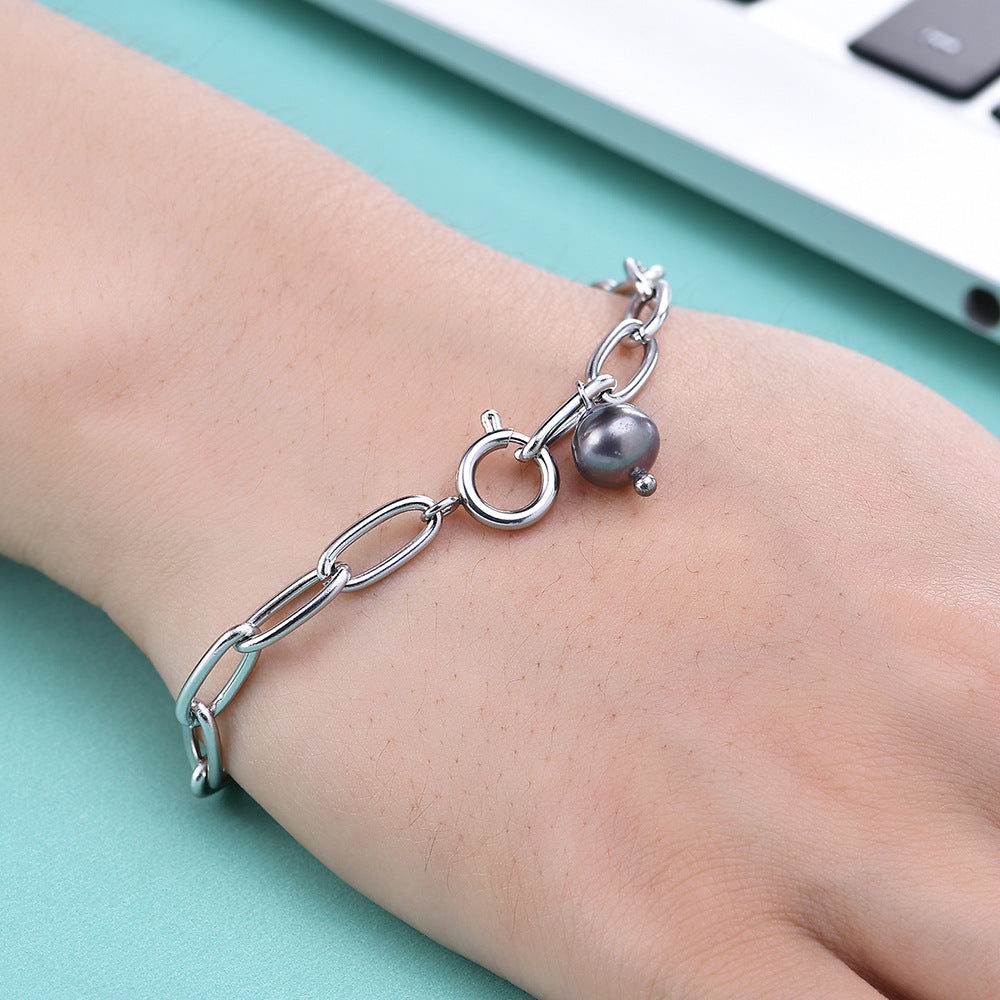 Damen Armband mit eleganten Gliederdesign und Perlenakzent Shop Nory