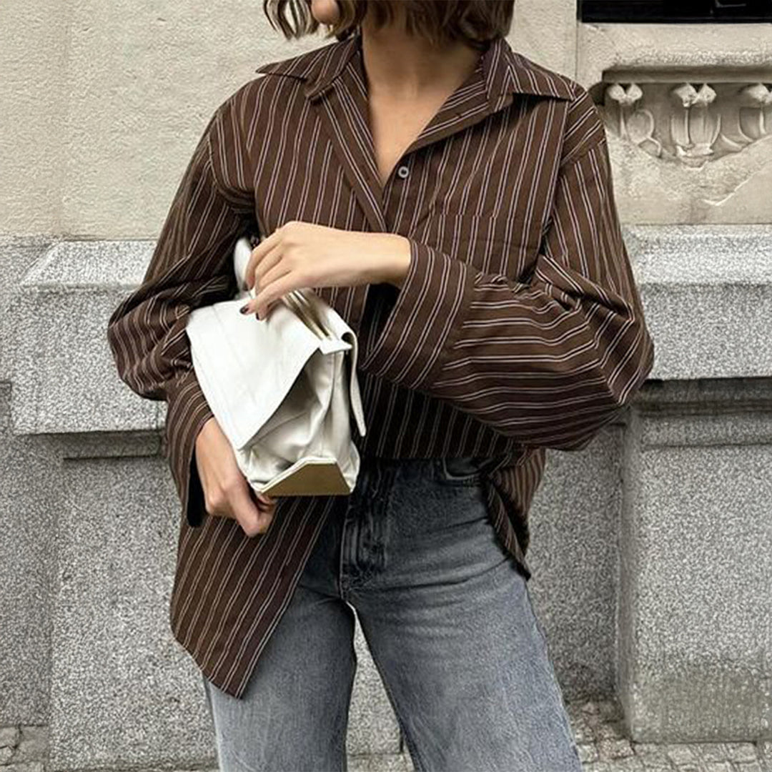 Damen nan lässiges Oversize-Hemd mit feinen Nadelstreifen, Hemdkragen und Brusttasche Shop Nory
