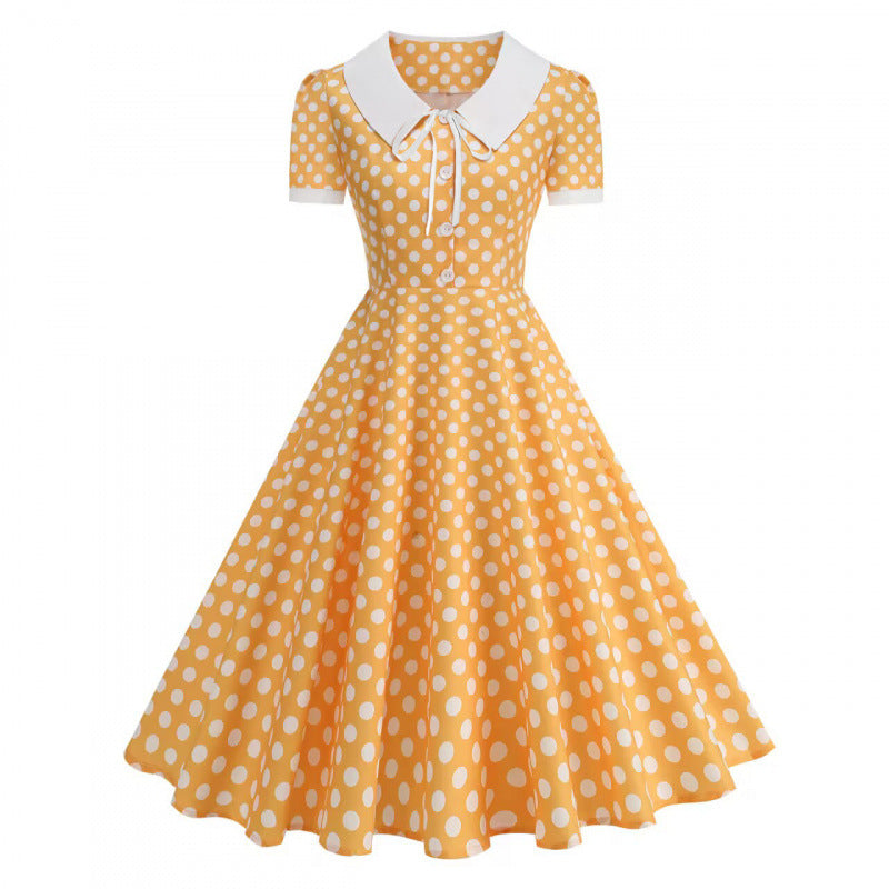 Damen Retro Maxikleid mit Kragen und Punkten