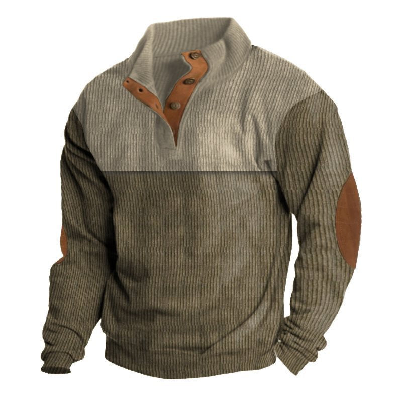 Herren Strukturierter Pullover mit Henley-Knopfleiste, Ellbogen-Patches und zweifarbigem Block Shop Nory