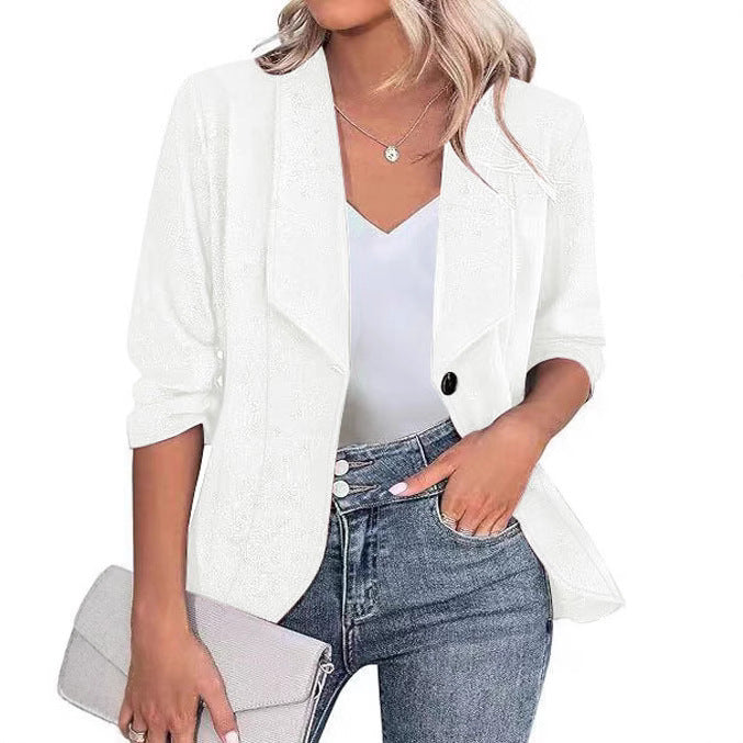 Damen Kurzblazer mit 3/4-Ärmeln, taillierter Silhouette und Ein-Knopf-Verschluss Shop Nory