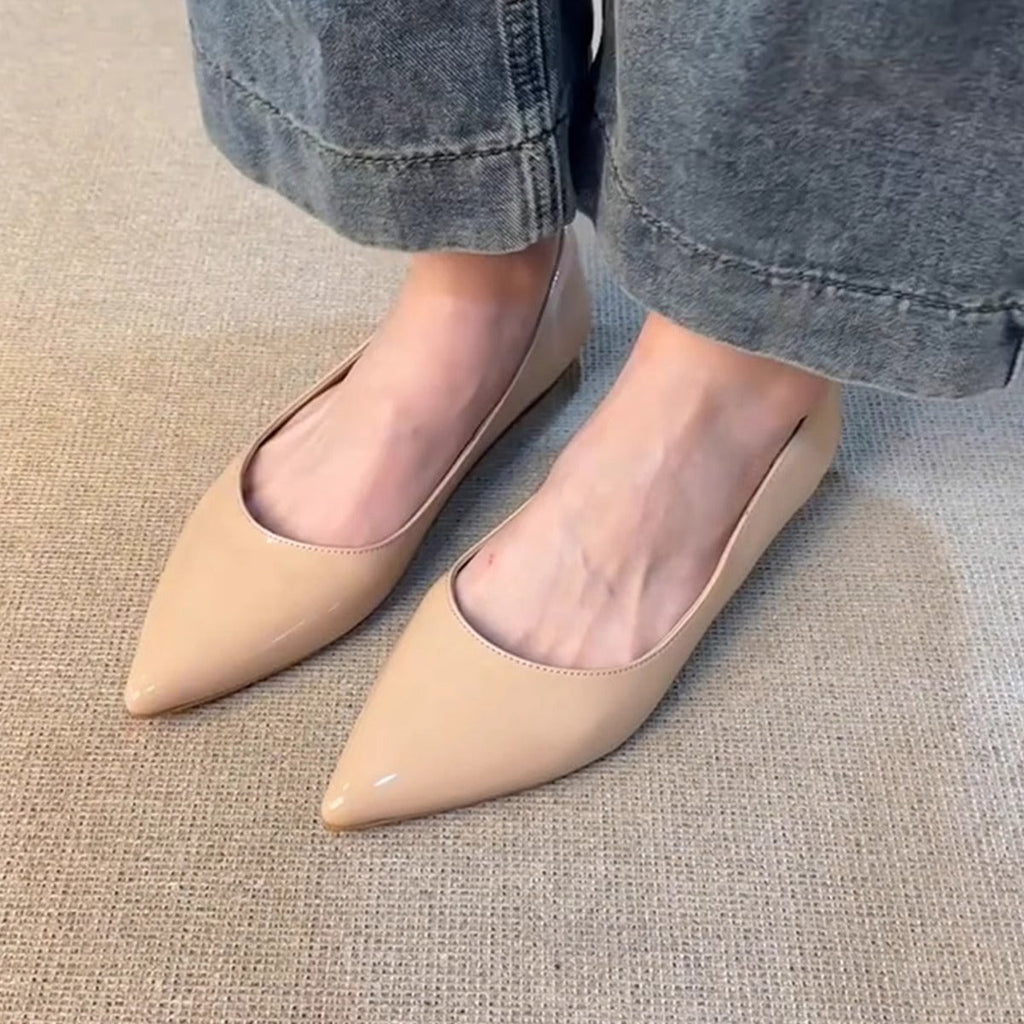 Damen spitze Ballerinas mit elegantem Glanz und verziertem Rand