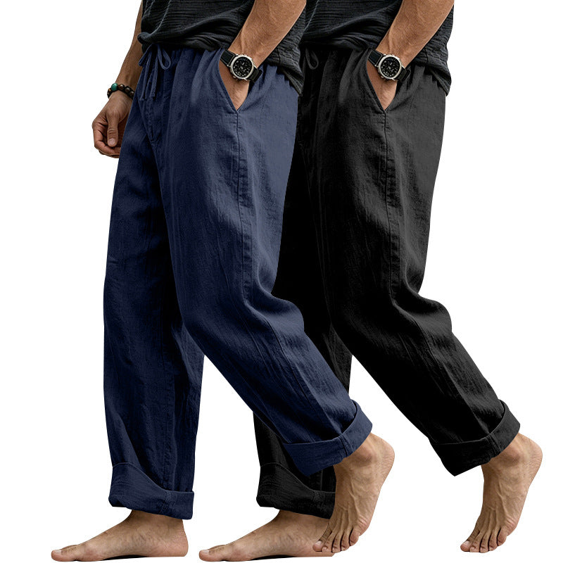 Herren Leinenmix-Loungehose mit elastischem Bund, Kordelzug und lockerer Passform Shop Nory