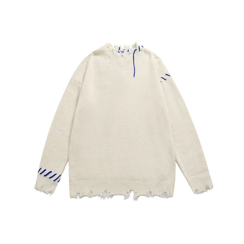 Unisex Oversize Grobstrick-Pullover mit Destroy-Effekt und Ziernähten Shop Nory