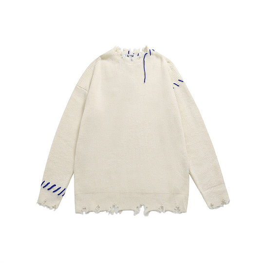 Unisex Oversize Grobstrick-Pullover mit Destroy-Effekt und Ziernähten Shop Nory