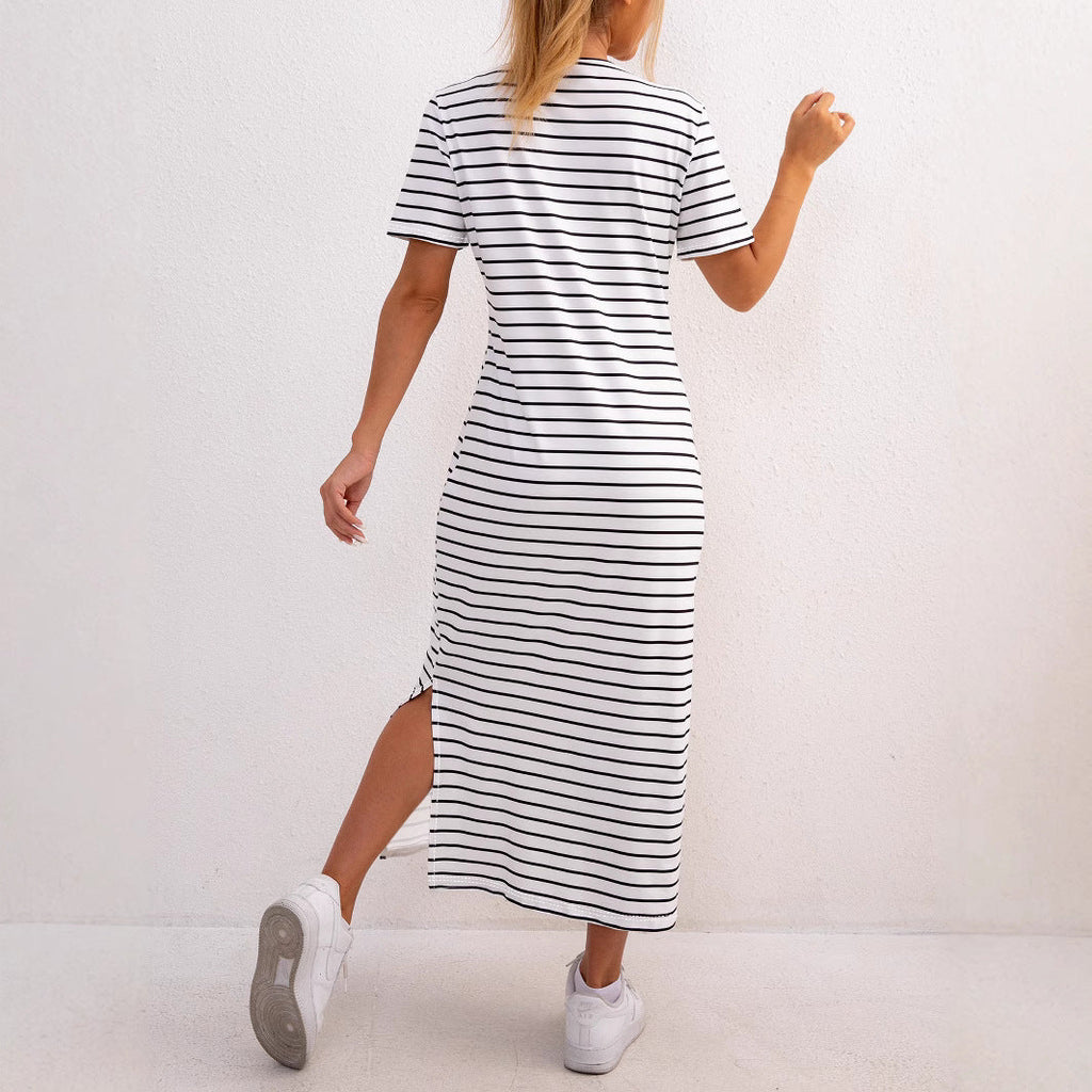 Damen gestreifte Midi-Kleid