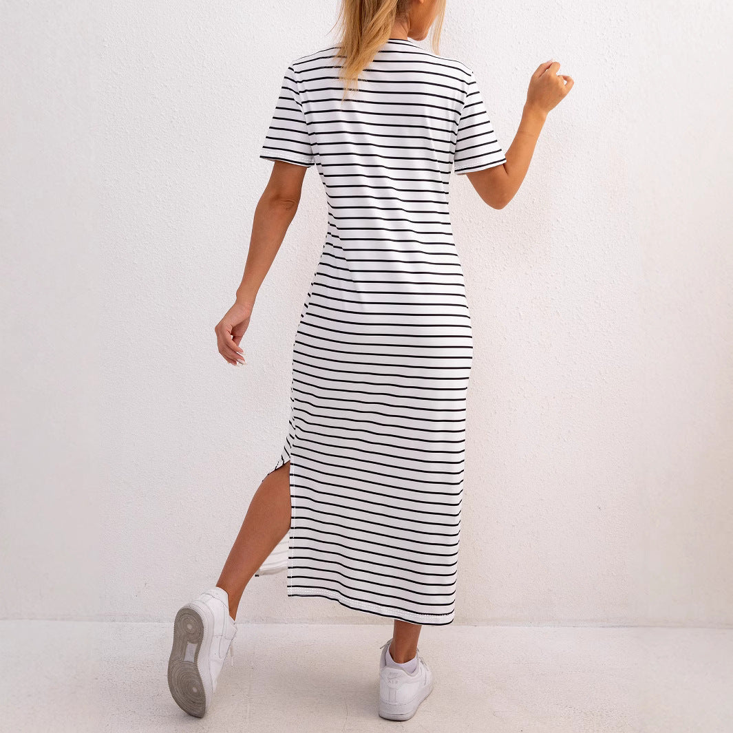 Damen gestreifte Midi-Kleid
