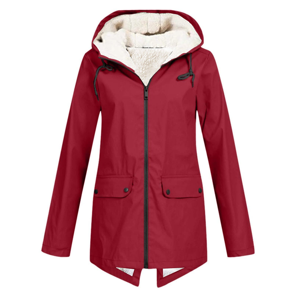 Damen wetterfeste und gefütterte Regenjacke mit verstellbarem Kapuzenkragen