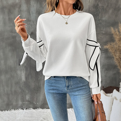 Damen Sweatshirt mit Zierstreifen und Schleifendetail an den Ärmeln Shop Nory