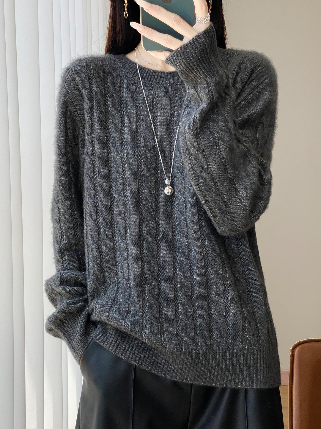 Damen Übergrößen Zopfmuster-Pullover im Mohair-Look mit geripptem Saum Shop Nory