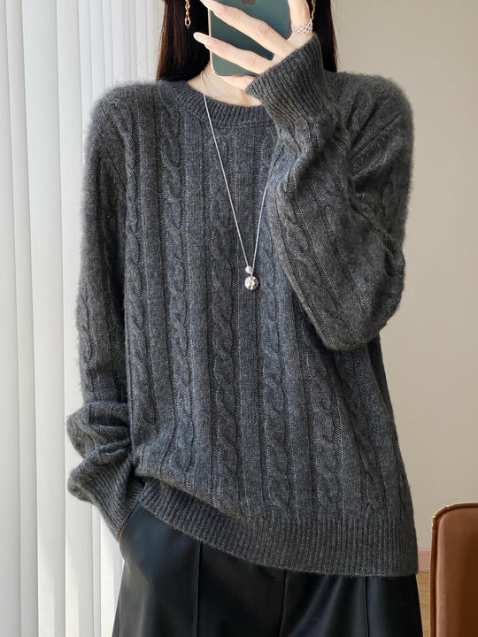 Damen Übergrößen Zopfmuster-Pullover im Mohair-Look mit geripptem Saum Shop Nory
