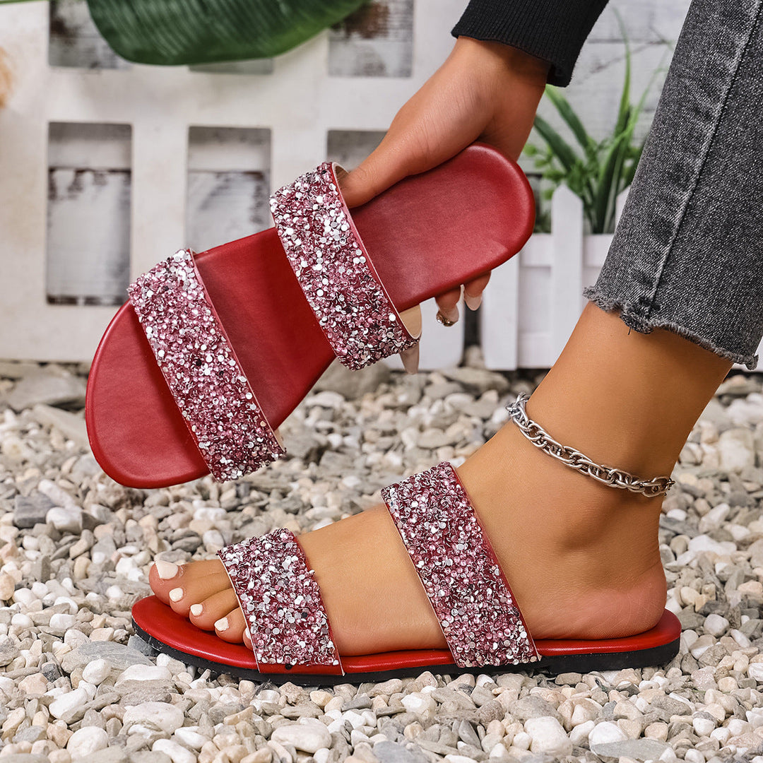 Damen Glitzernde Slides mit breiten Riemen