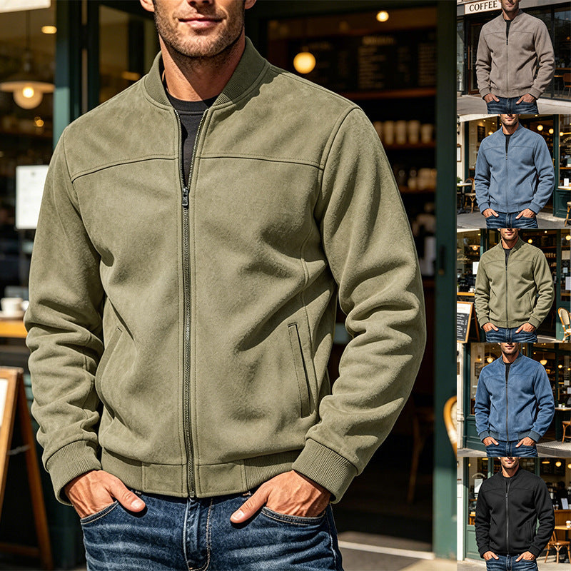 Herren Veloursleder-Optik Bomberjacke mit Reißverschluss und Rippbündchen Shop Nory