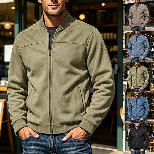 Herren Veloursleder-Optik Bomberjacke mit Reißverschluss und Rippbündchen Shop Nory