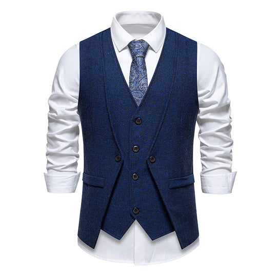 Herren Elegante Fischgräten-Tweedweste mit doppelreihiger Knopfleiste und Pattentaschen Shop Nory