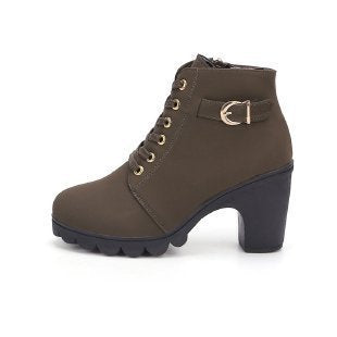 Damen Stiefeletten mit Blockabsatz und Schnürung