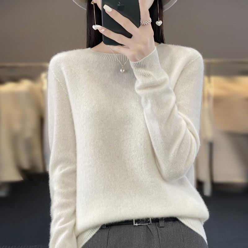 Damen Lockerer Feinstrick-Pullover mit Rundhalsausschnitt und flauschiger Angora-Optik Shop Nory