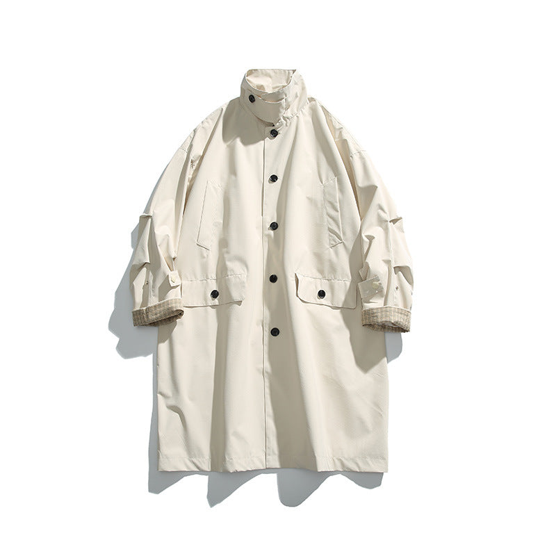 Herren übergroßer wasserdichter Trenchcoat mit Stehkragen und kariertem Futter Shop Nory