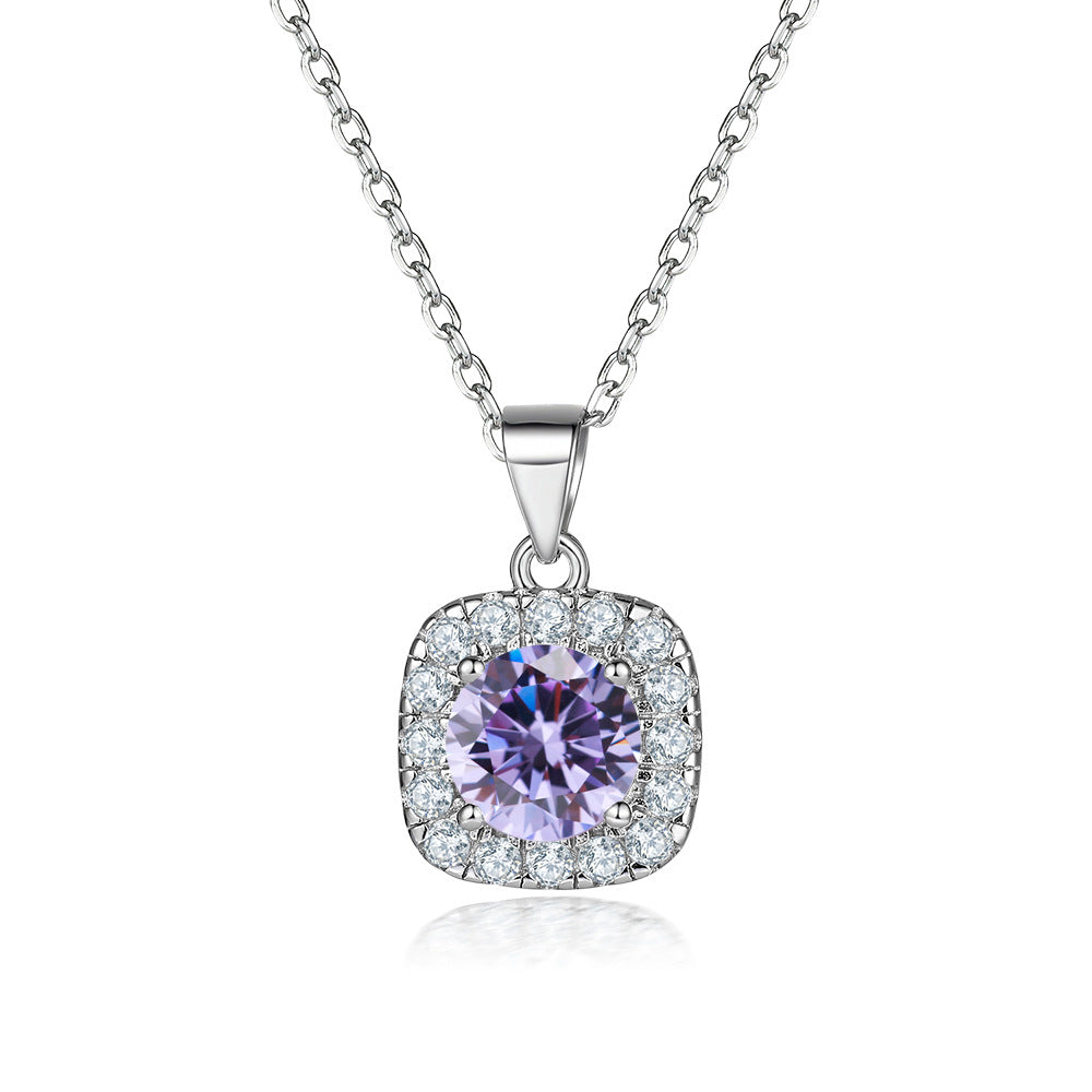 Damen Halskette mit luxuriösem, blauen Kristall und funkelndem Zirkonia-Rahmen Shop Nory