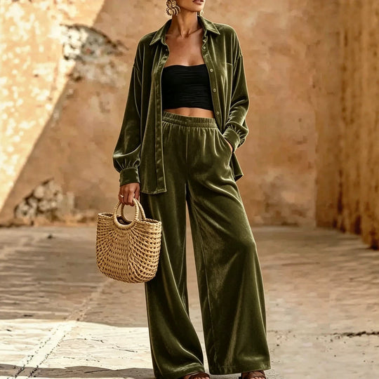 Damen Glamouröser Velours Zweiteiler Shop Nory
