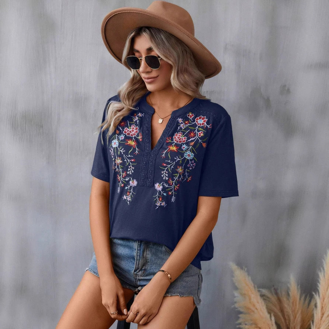 Damen bestickte Boho-Tunika mit tiefem Ausschnitt und Spitzenbesatz Shop Nory