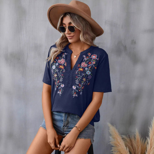Damen bestickte Boho-Tunika mit tiefem Ausschnitt und Spitzenbesatz Shop Nory