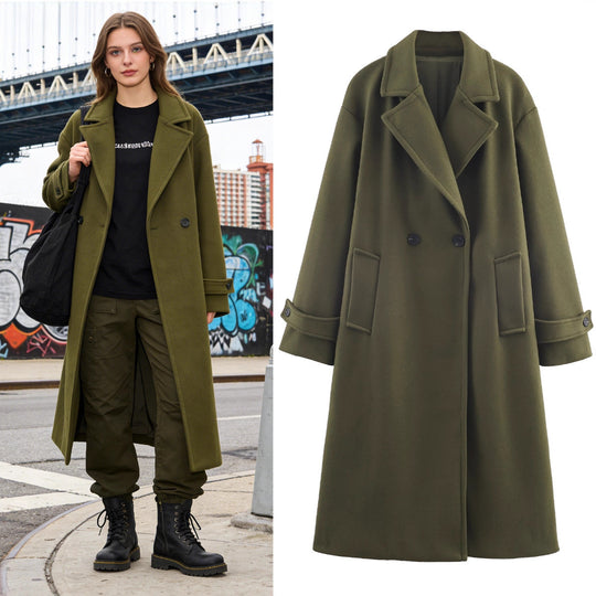 Damen Oversize Wollmix-Mantel mit Doppelreiher, breitem Revers und Ärmelriegel Shop Nory