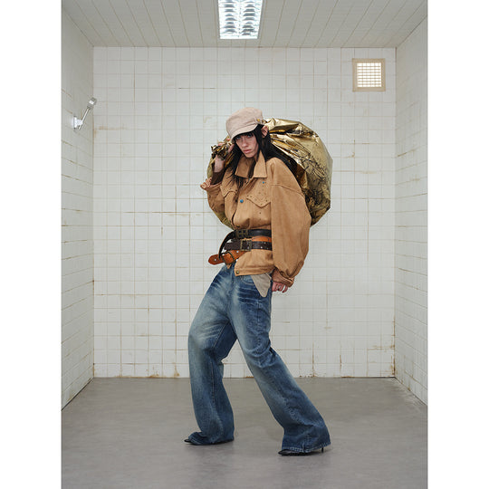 Damen Kurz geschnittene Wildleder‑Optik Blousonjacke mit Western‑Yoke und Nietenapplikation Shop Nory