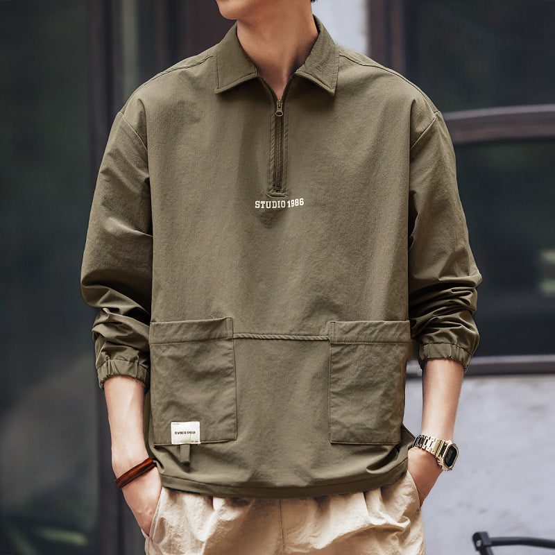 Herren Utility-Halbzip-Pullover mit Hemdkragen und Kängurutaschen Shop Nory