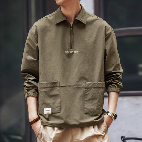 Herren Utility-Halbzip-Pullover mit Hemdkragen und Kängurutaschen Shop Nory