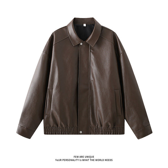 Herren elegante Kunstlederjacke mit elastischem Bund