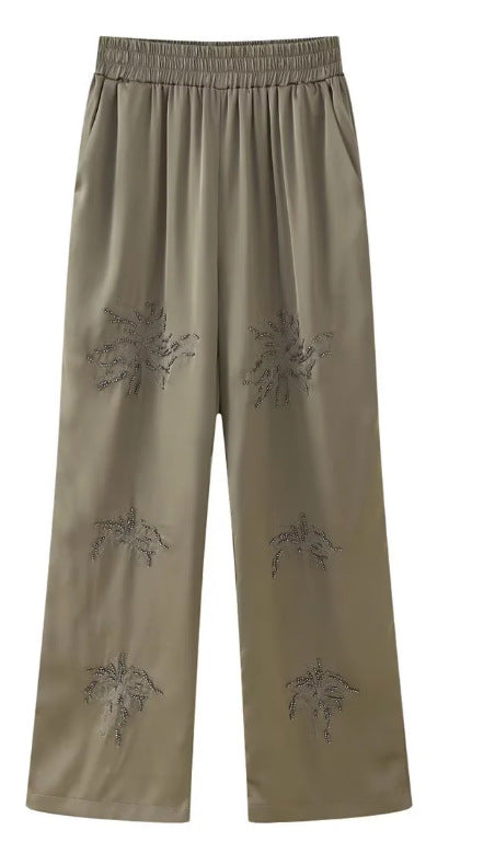 Damen bestickte Seidenoptik-Bluse mit funkelnden Kristallapplikationen und Hemdkragen Shop Nory