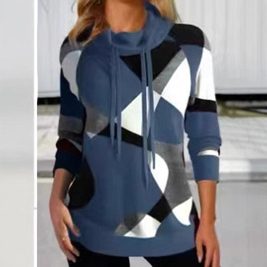 Damen Geometrischer Kapuzenpullover mit Kordelzug, Longline-Schnitt und Seitentaschen Shop Nory
