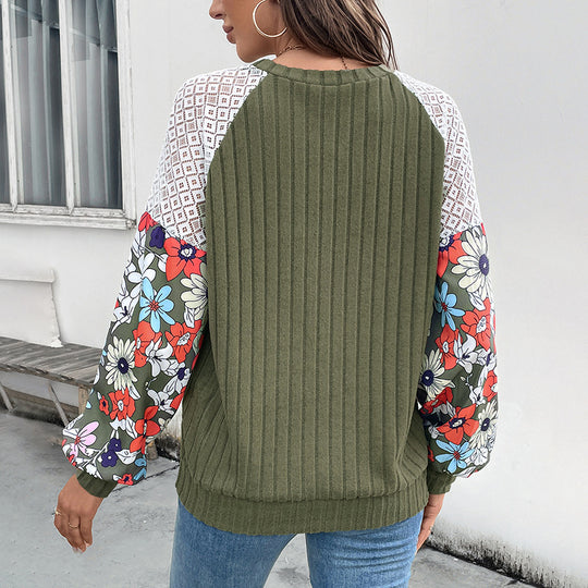 Damen Modischer Pullover mit floralen Ärmeln Shop Nory