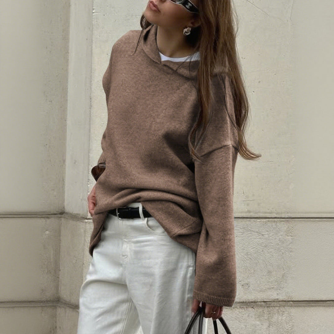 Damen nan Oversize-Polo-Feinstrickpullover mit umgelegtem Kragen und Raglanärmeln Shop Nory