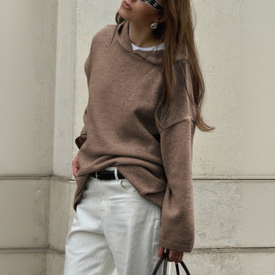 Damen nan Oversize-Polo-Feinstrickpullover mit umgelegtem Kragen und Raglanärmeln Shop Nory